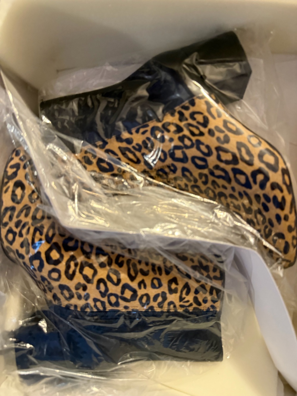 Donald J. Pliner Leopard Print Tan and Black Heeled Booties